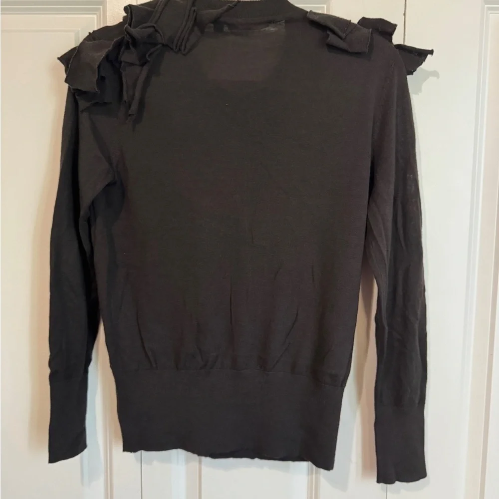 BOSS Hugo Boss Virgin Wool Ruffled Dark Brown Cardigan Size Small